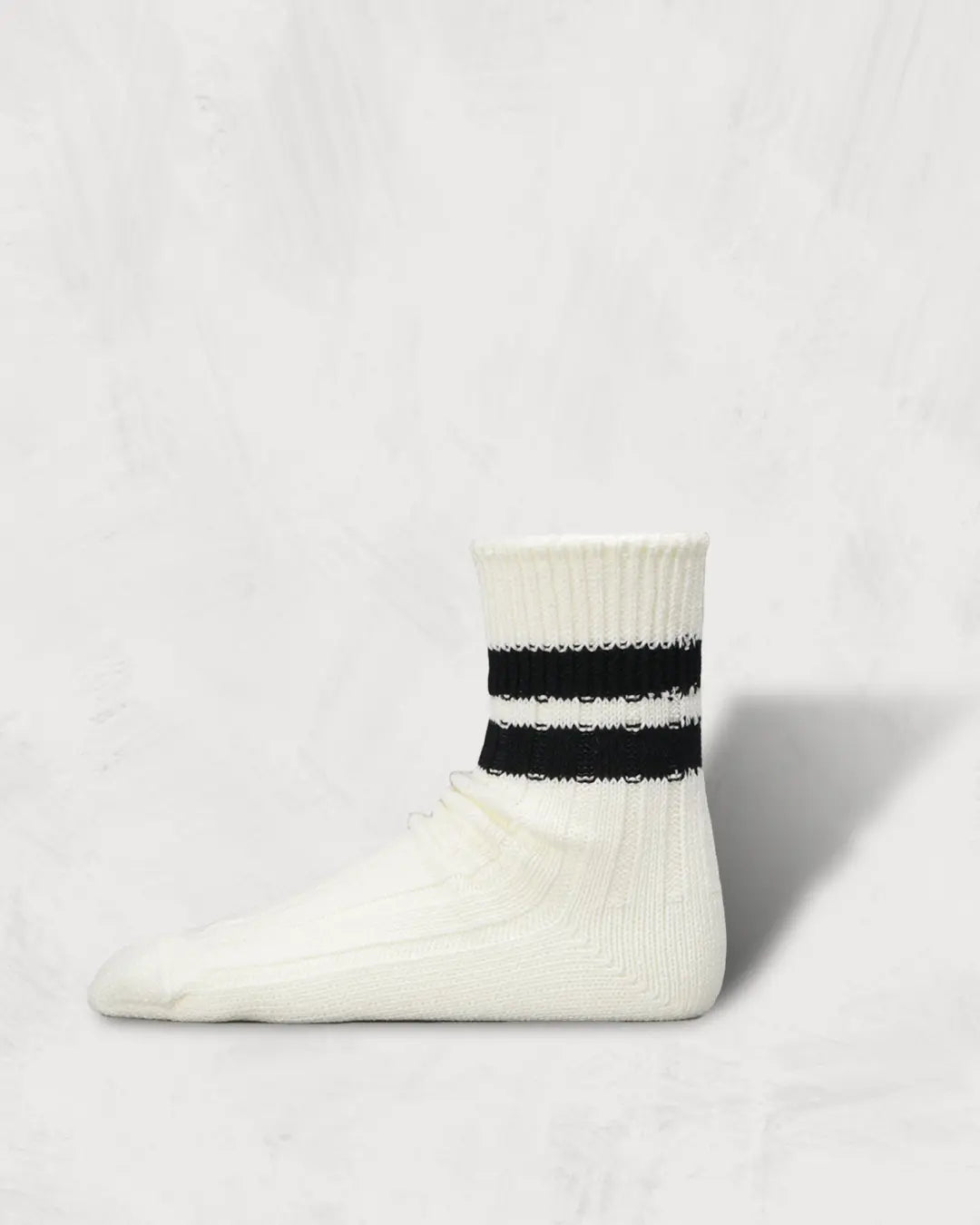 和紙オーガニックコットンリブソックスストライプス-White-Black-Washi Organic Cotton Ribbed Socks Stripes