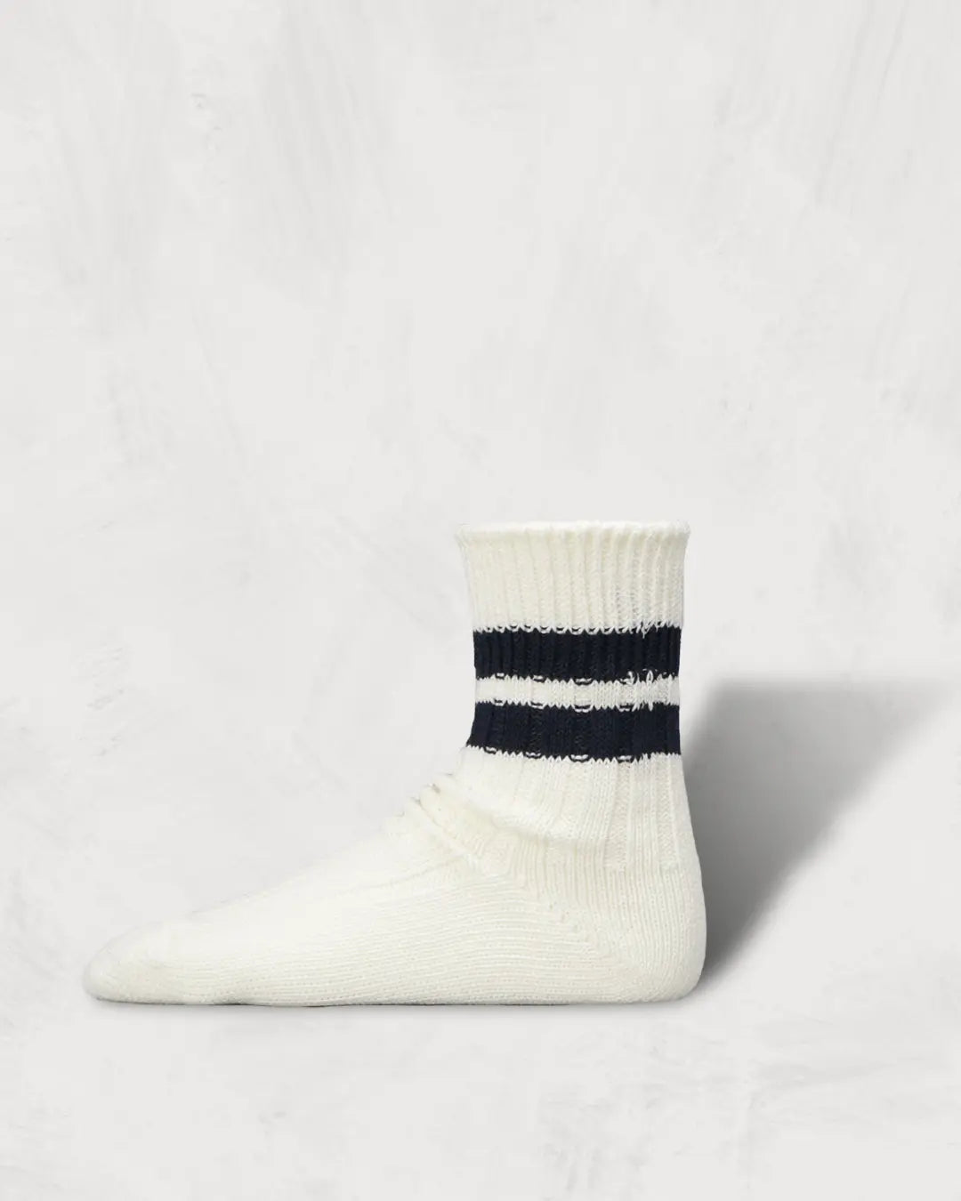 和紙オーガニックコットンリブソックスストライプス-White-Navy-Washi Organic Cotton Ribbed Socks Stripes