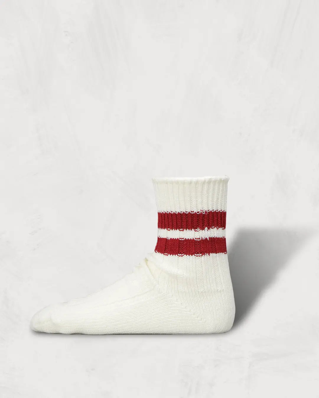 和紙オーガニックコットンリブソックスストライプス-White Red-Washi Organic Cotton Ribbed Socks Stripes
